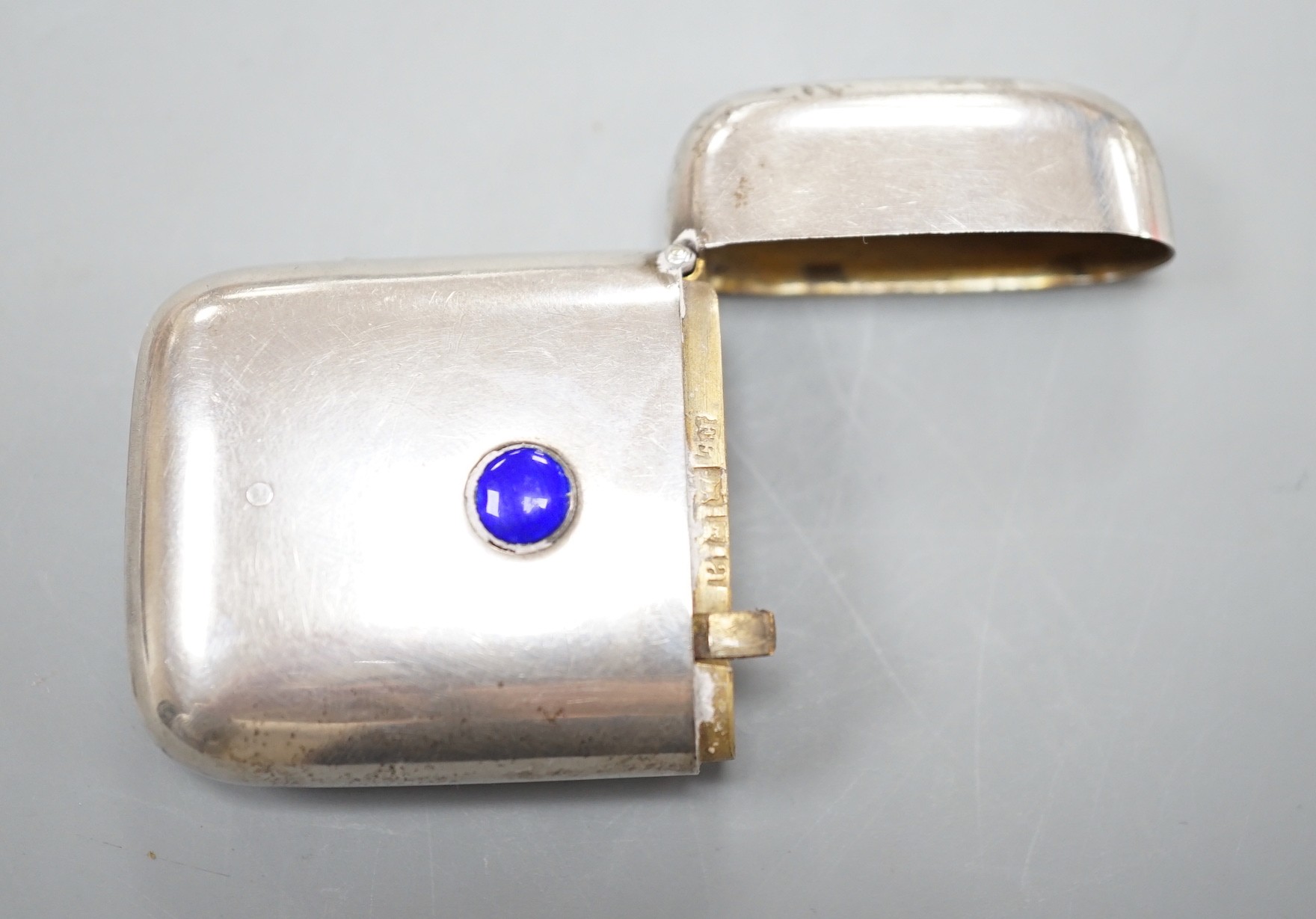 A late Victorian silver and enamel push button vesta case, Frederick Edmonds, London, 1898, 51mm.